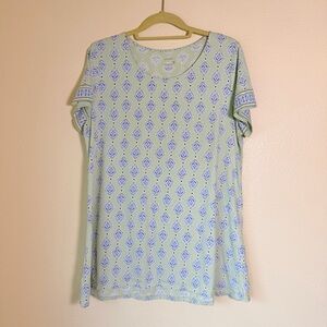 J. Jill Light Green Printed Short Sleeve Top, Size Large